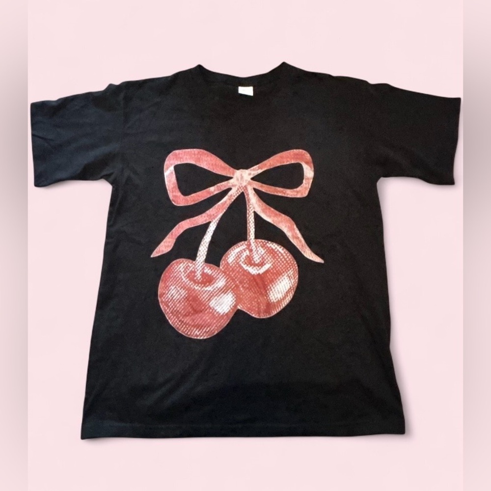 Graphic Cherry Cropped Black Baby Tee - Size L - Picture 2 of 4